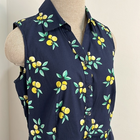 Charter Club Women's Blue Shirt Dress Size 6 Lemon Novelty Print Rockabilly - Picture 4 of 15